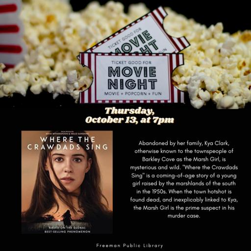 October 13th Movie Night "Where the Crawdads Sign" at Freeman Library